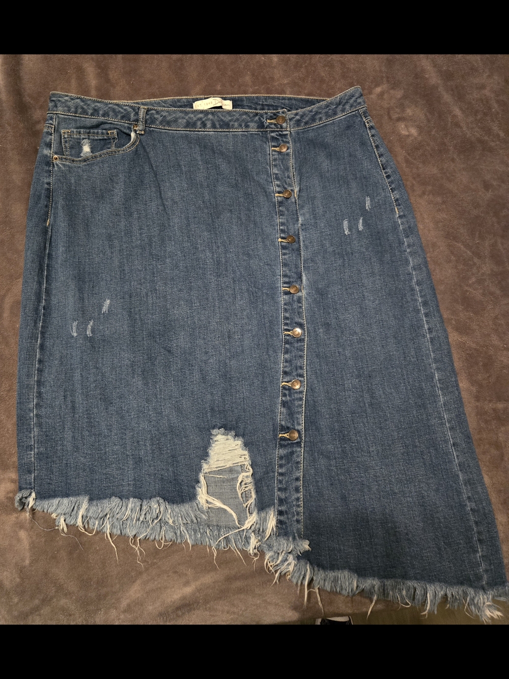 Plus Size Cato Denim Button-Front Distressed Midi Skirt - Blue
